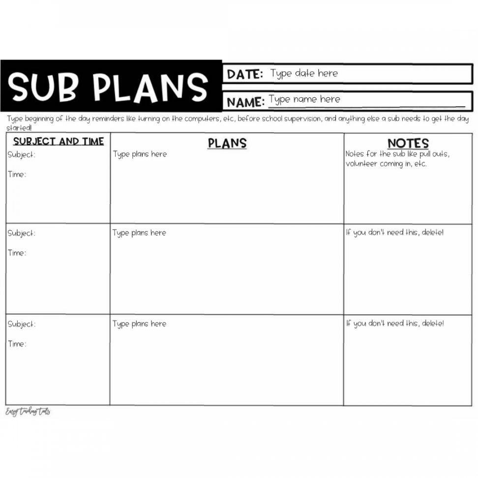 Sub Plans Template (Editable - PowerPoint/Google Slides & PDF