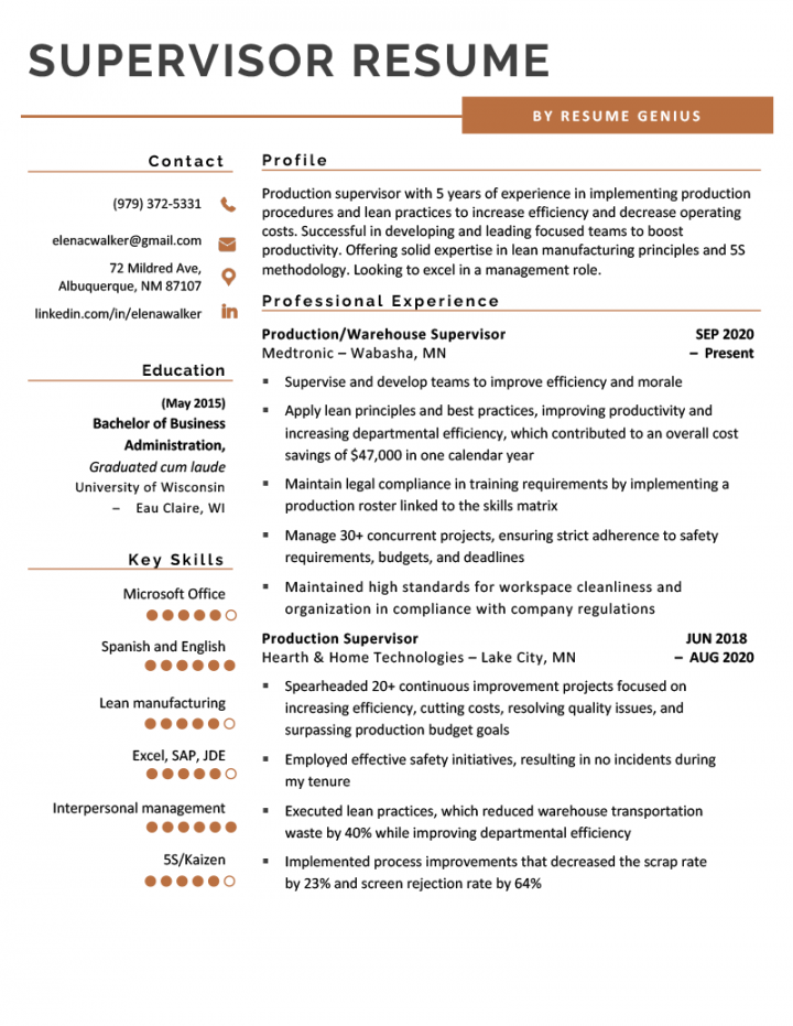 Supervisor Resume Example for all Industries in