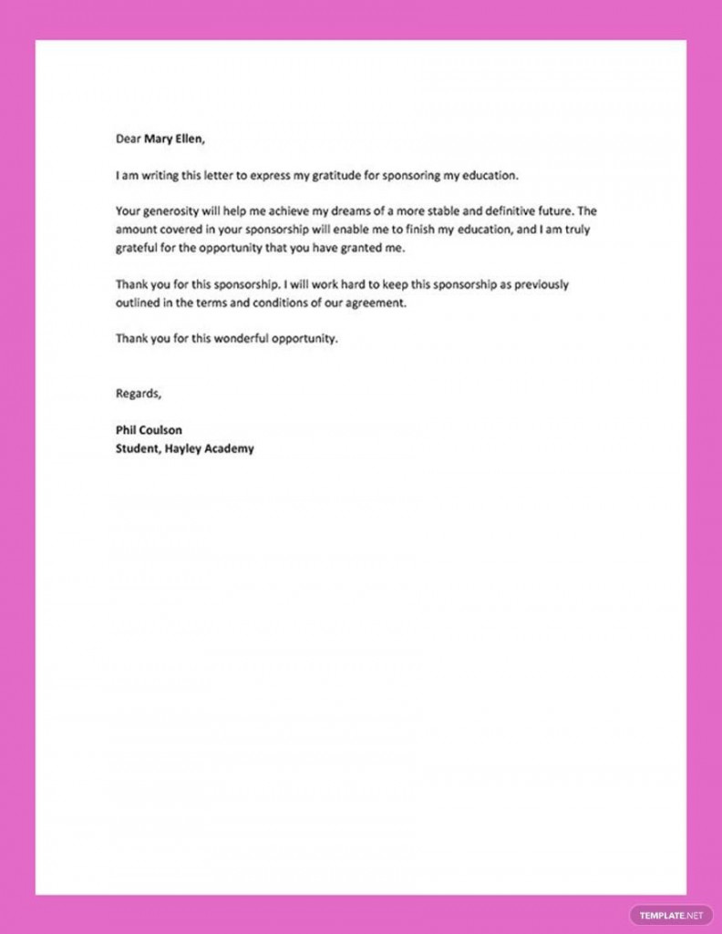 Thank You Letter for Sponsoring Education - Download in Word