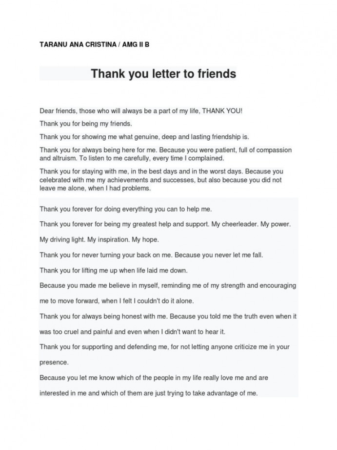 Thank You Letter To Friends: Taranu Ana Cristina / Amg Ii B  PDF