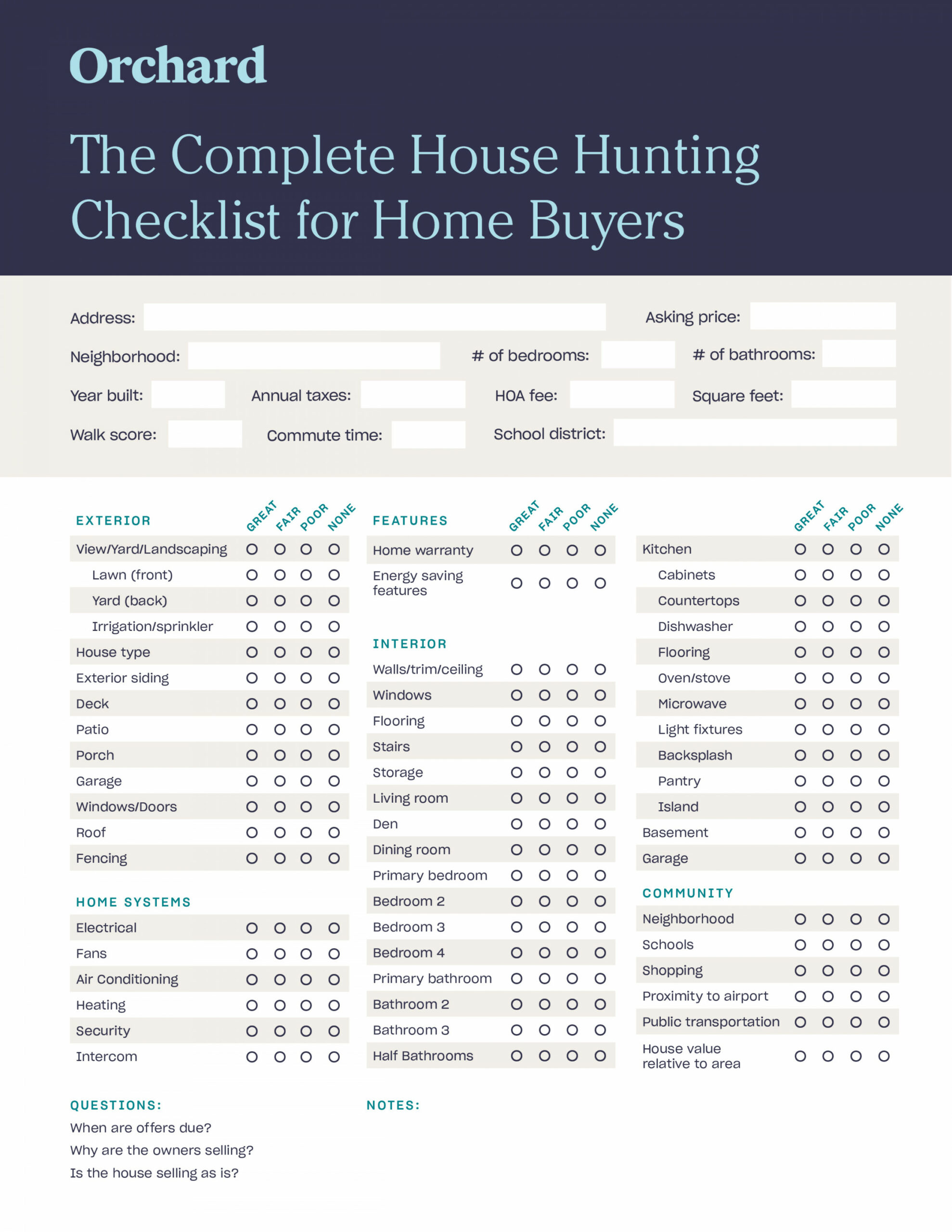 The Complete House Hunting Checklist  Free Printable List for