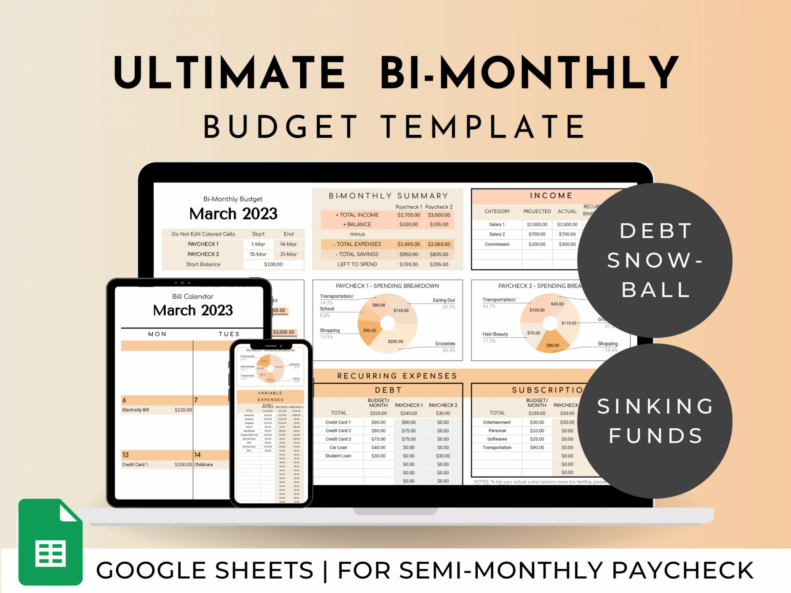 Ultimate Semi Monthly Paycheck Budget Spreadsheet Google - Etsy