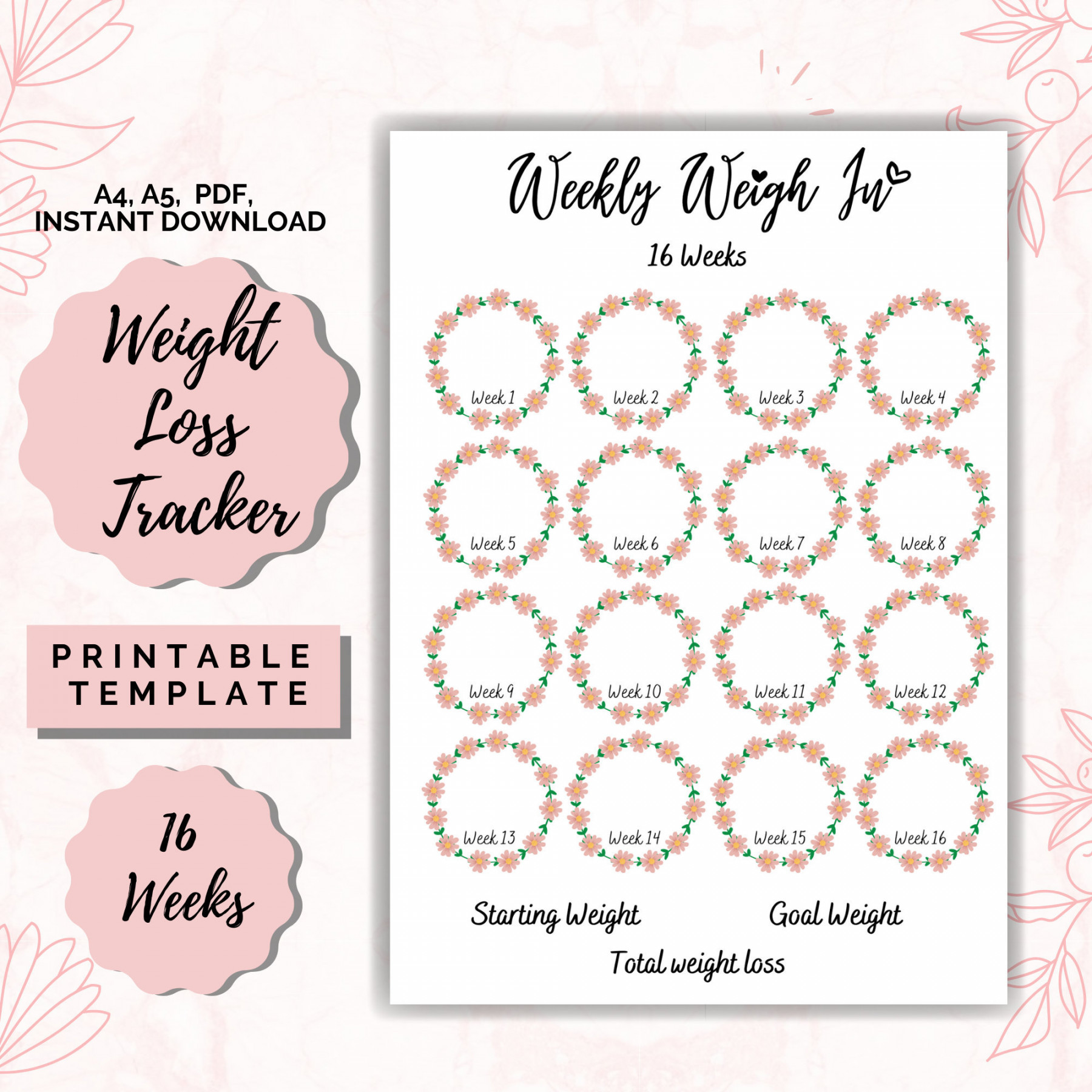 Weight Loss Tracker Printable  Wochen Weight Loss Chart - Etsy