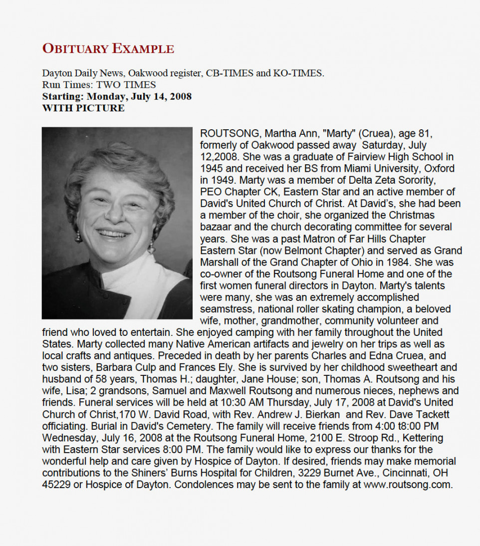 Writing the Obituary - COOPERATIVE MEMORIAL SOCIETY