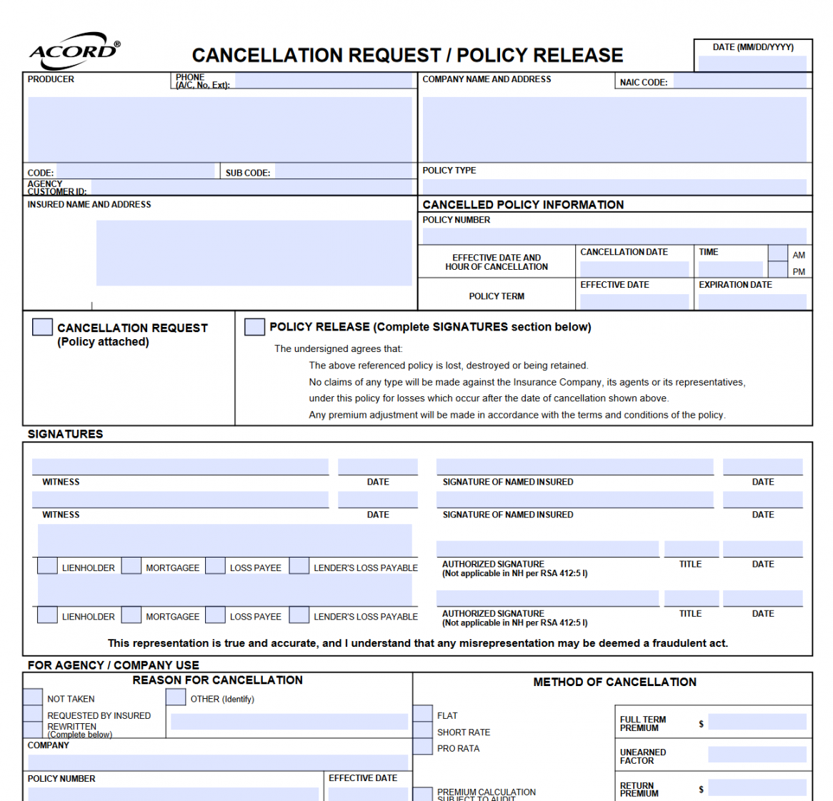 ACORD Cancellation Request Form ()  Forms - Docs -