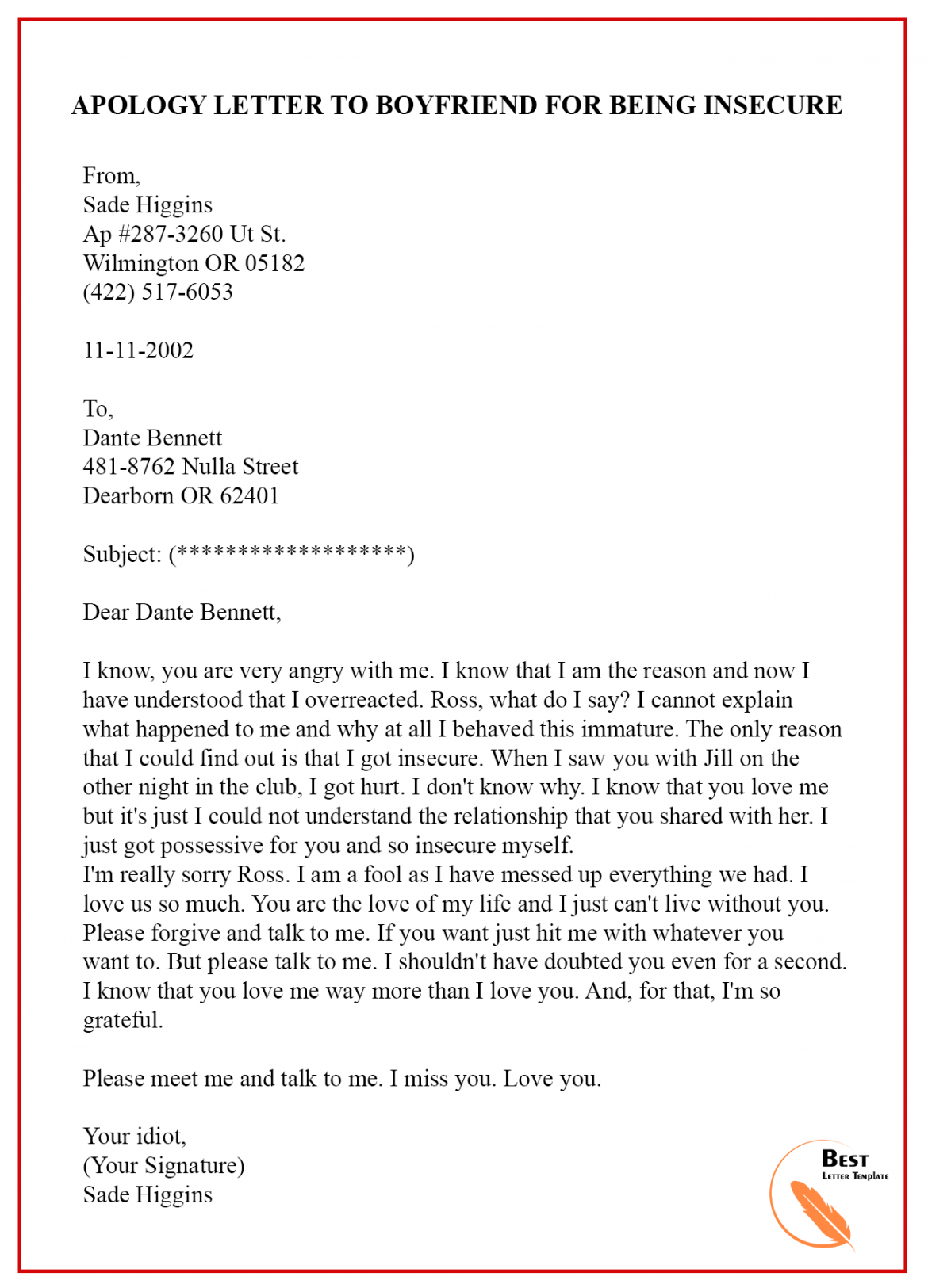 Apology Letter Template to Boyfriend – Sample & Example  Best