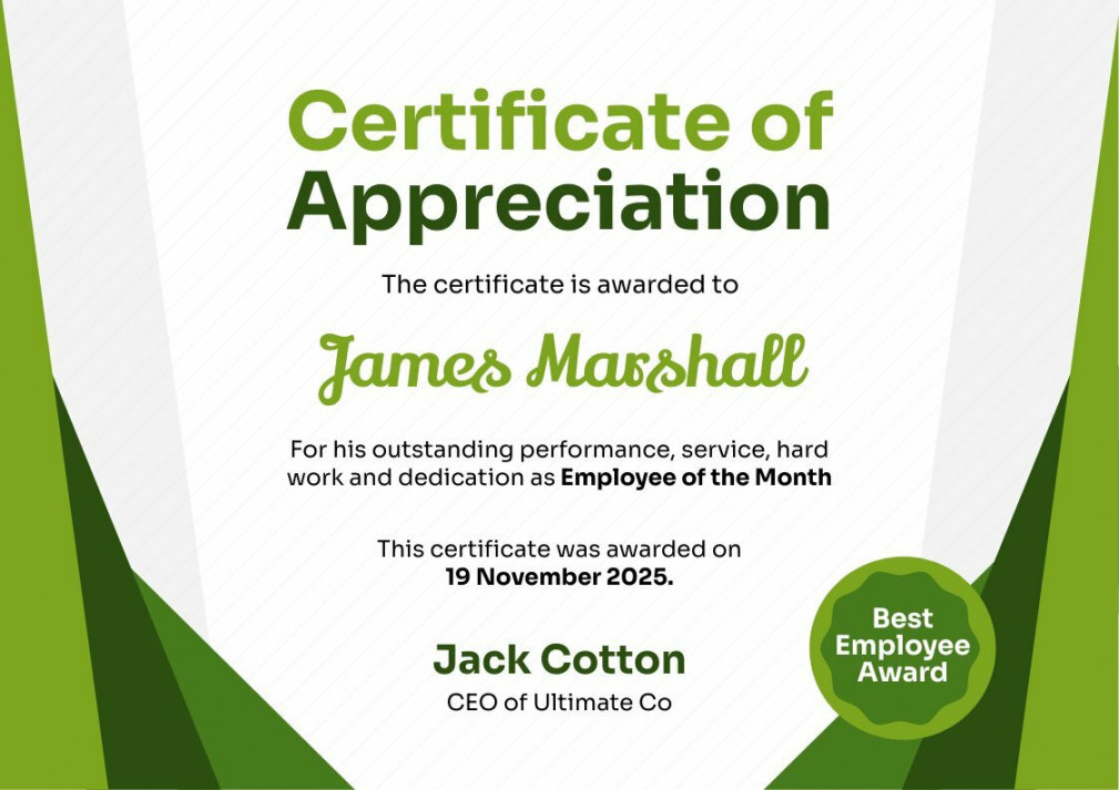 Appreciation Certificate for Employee - Piktochart