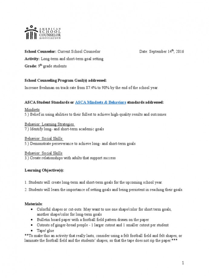 Asca Lesson Plan  PDF  School Counselor  Goal Setting