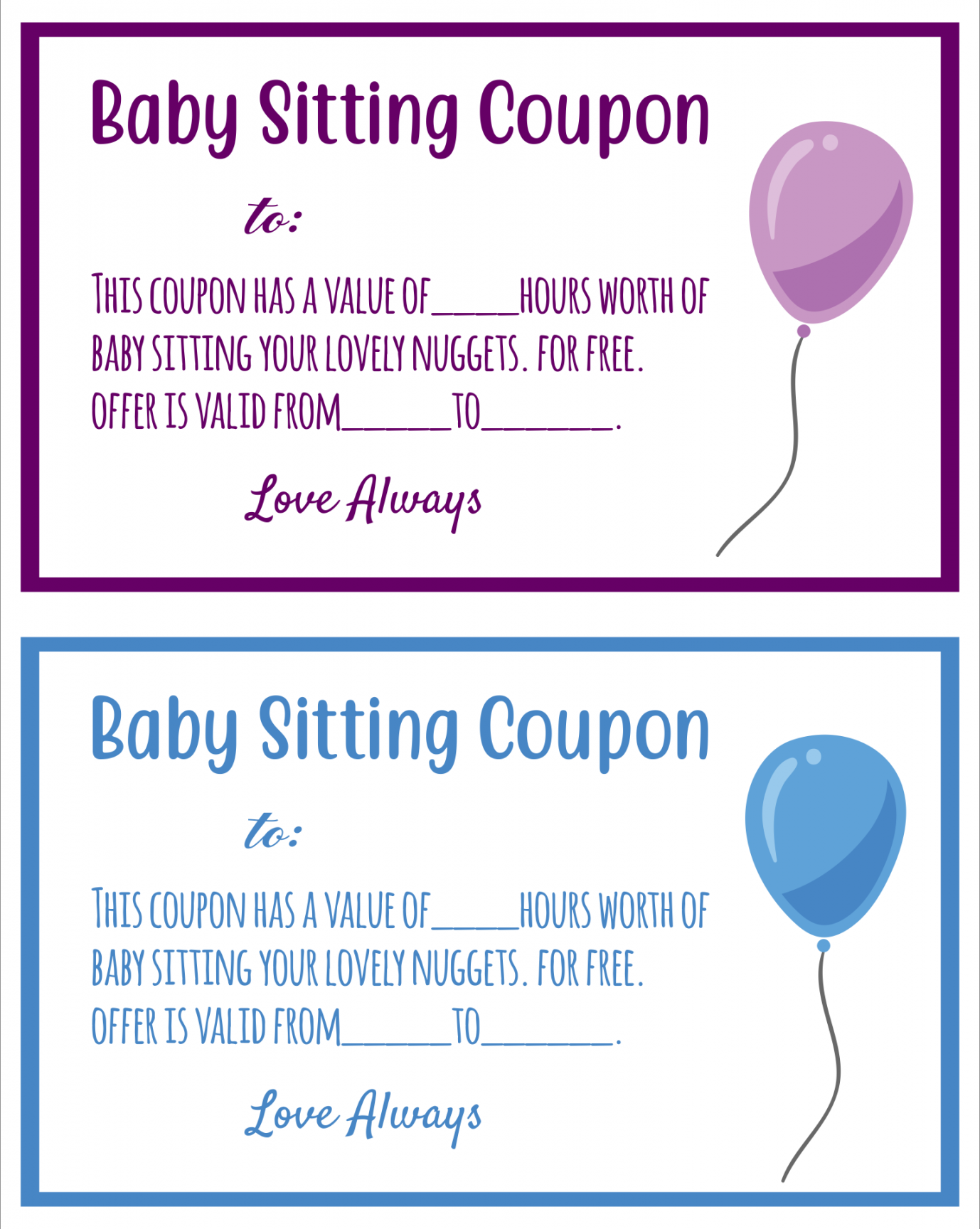 Babysitting Coupon Clip Art  Babysitting coupon, Free printable