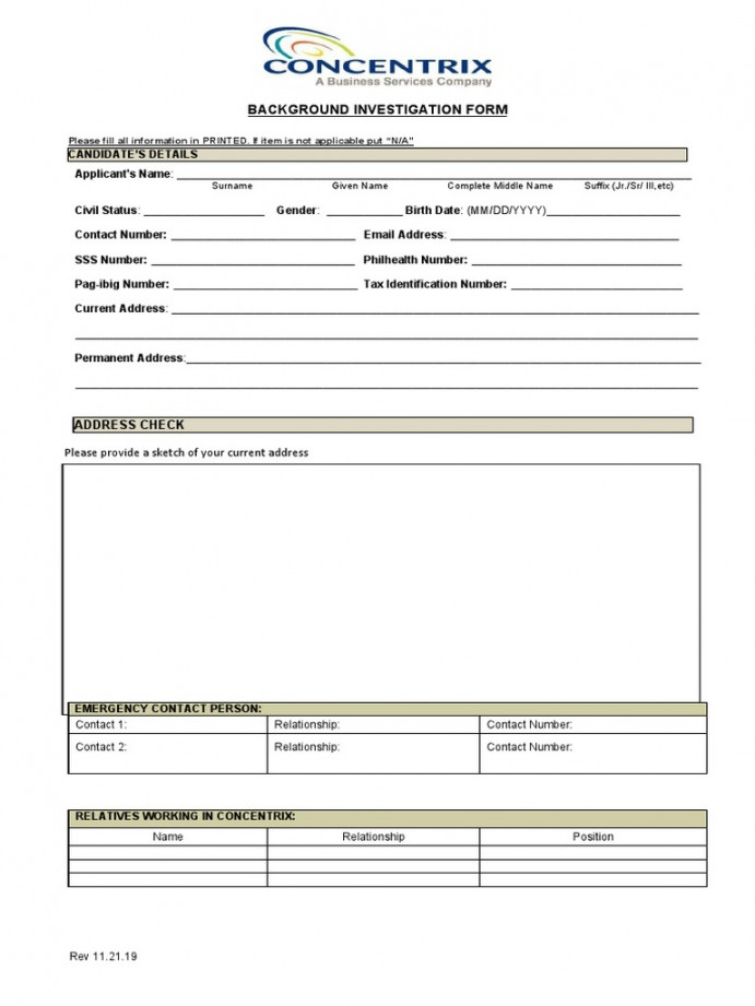 Background Investigation Form: Address Check  PDF  Background