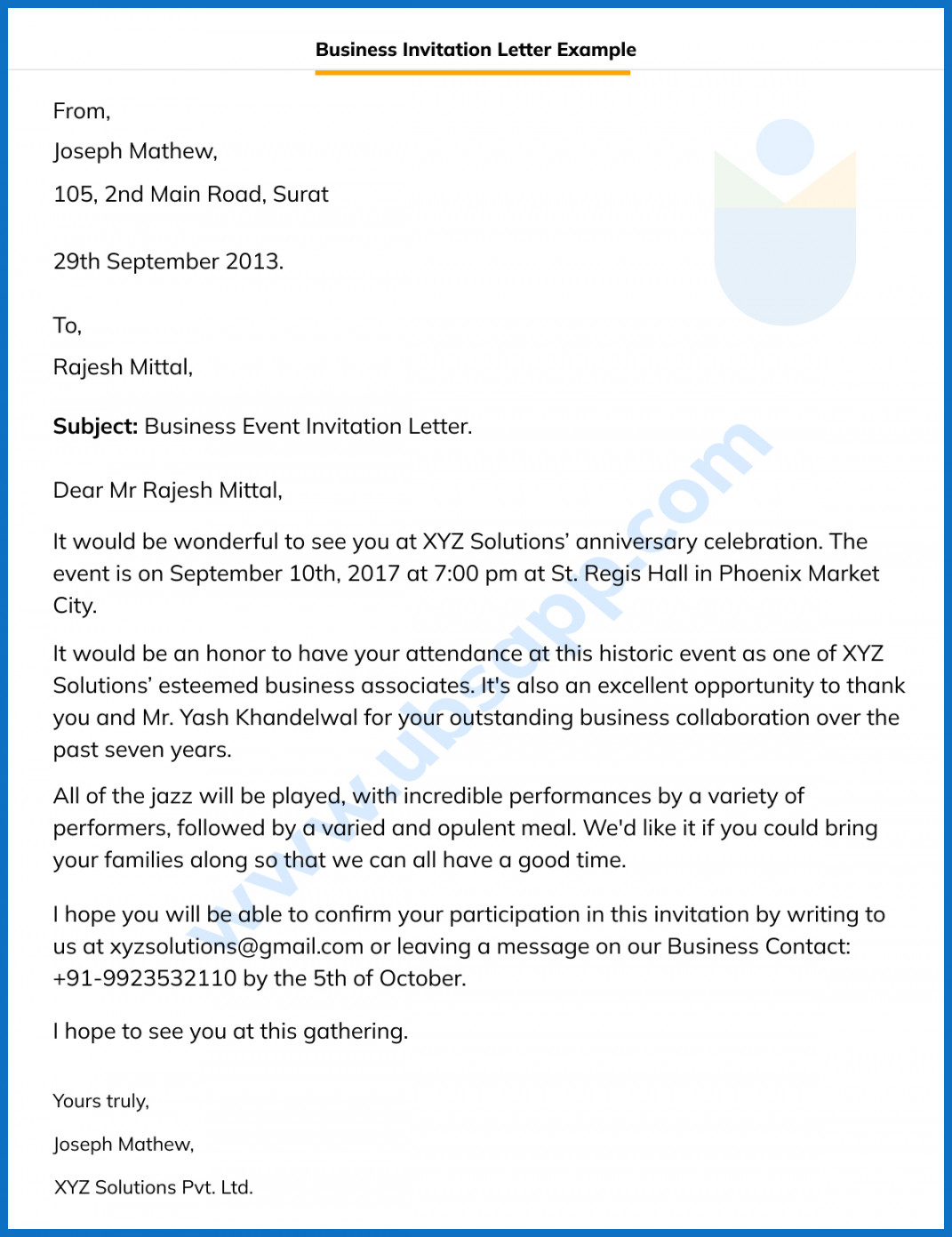 Business Event Invitation Letter - Format, Meaning, Tips, Examples