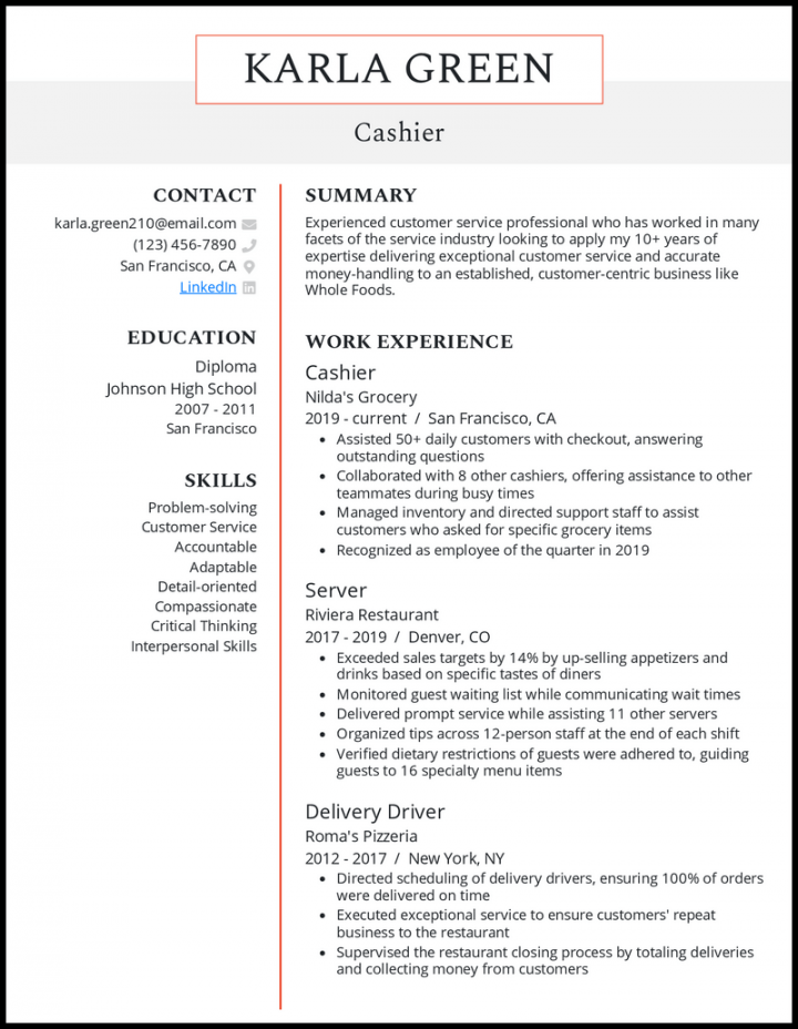 Cashier Resume Examples That Work in