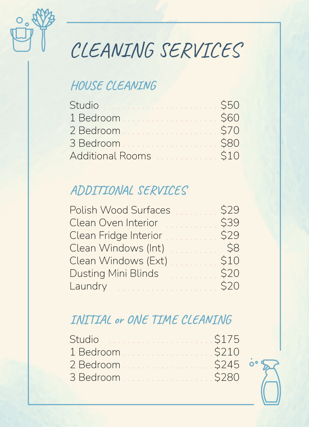 Commercial Cleaning Services Price List Free Google Docs Template