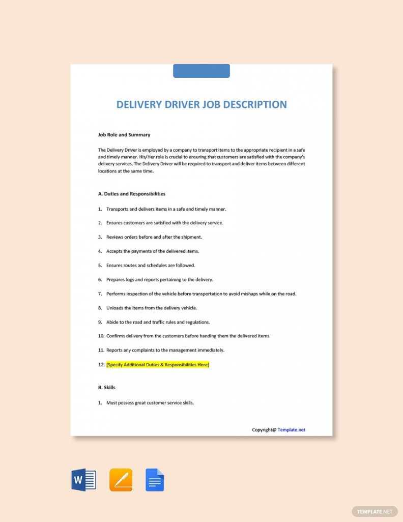 Delivery Driver Job Description - Download in Word, Google Docs