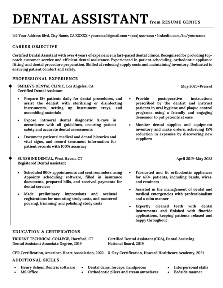 Dental Assistant Resume [Sample for Free Download]