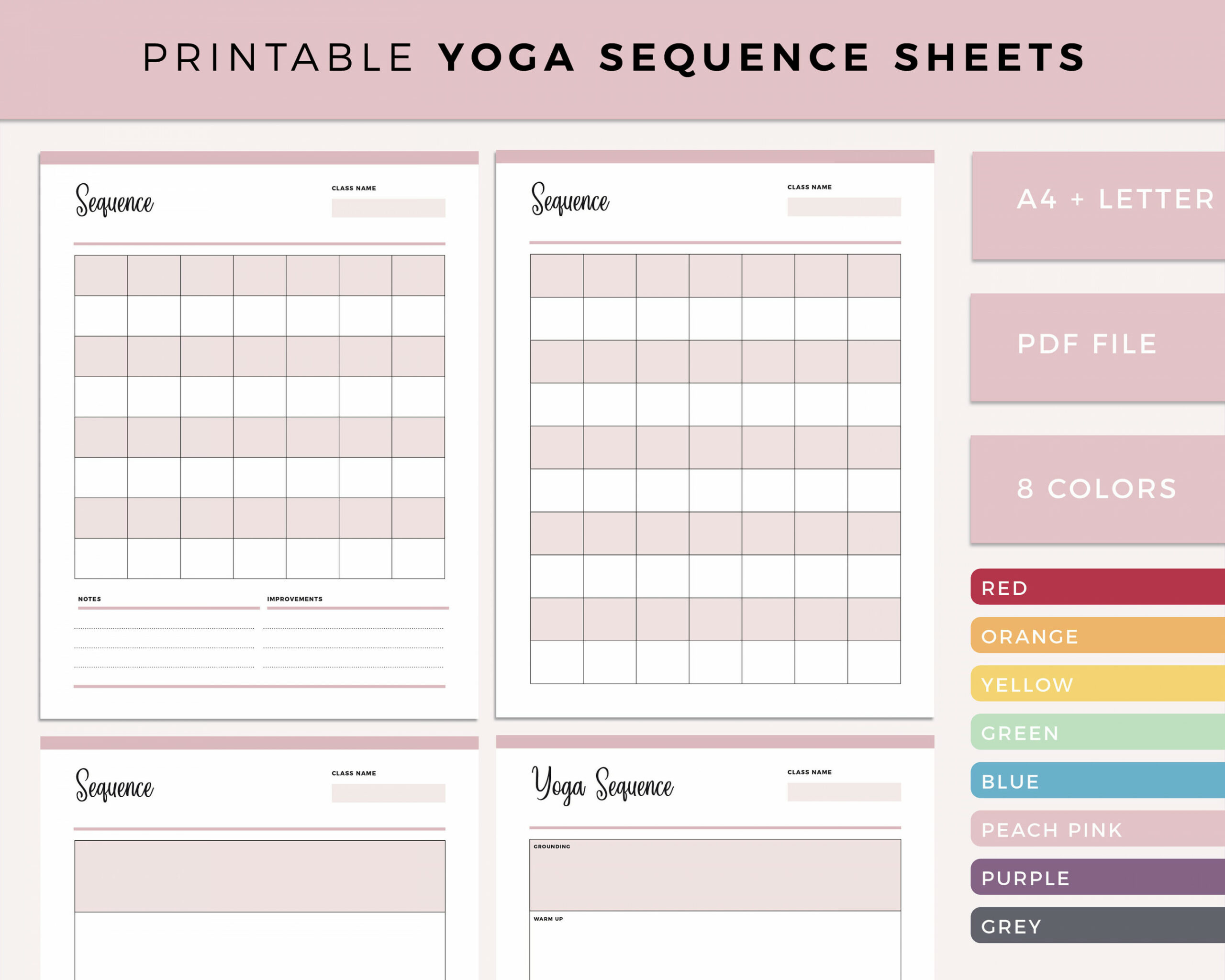 Druckbarer Yoga Sequencing Planner, Yoga Sequence Seiten, Yoga