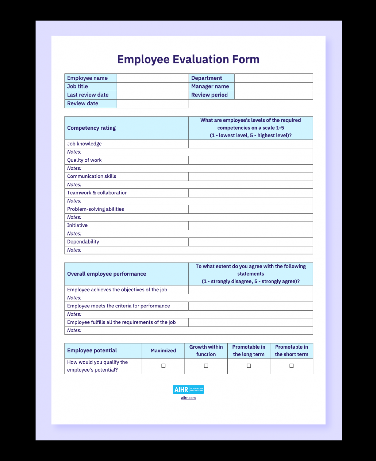 Employee Evaluation Template and Guide [Free Download] - AIHR