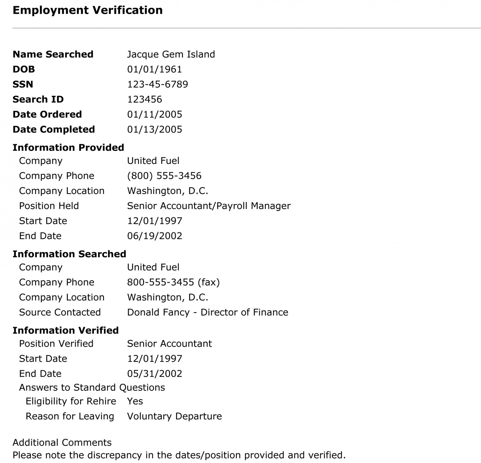 Employment History – Universal Background Screening