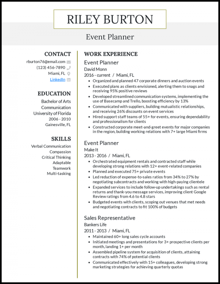 Event Planner Resume Examples for