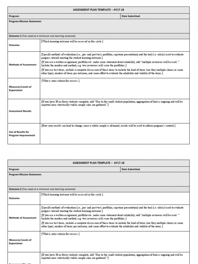 Example  - Assessment Plan Template PDF  PDF  Educational