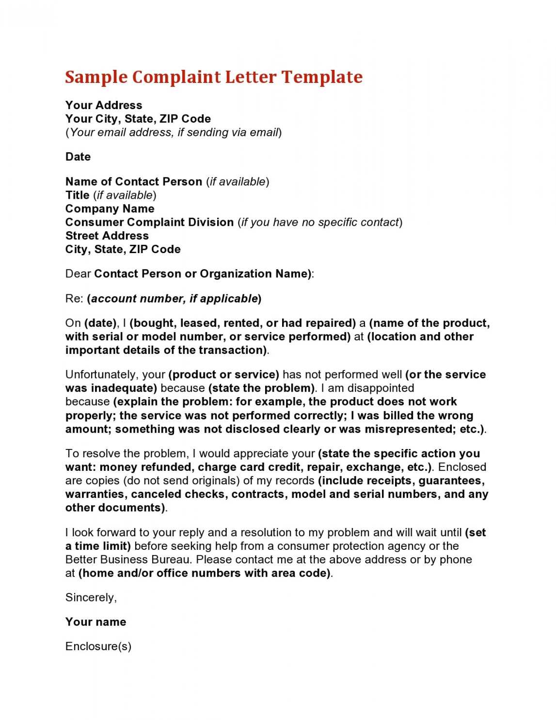 Formal Complaint Letter Templates (Word) ᐅ TemplateLab