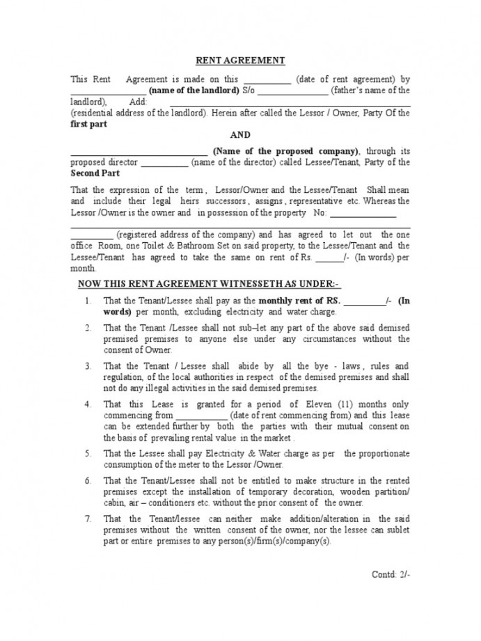 Format - Rent Agreement  PDF  Lease  Leasehold Estate