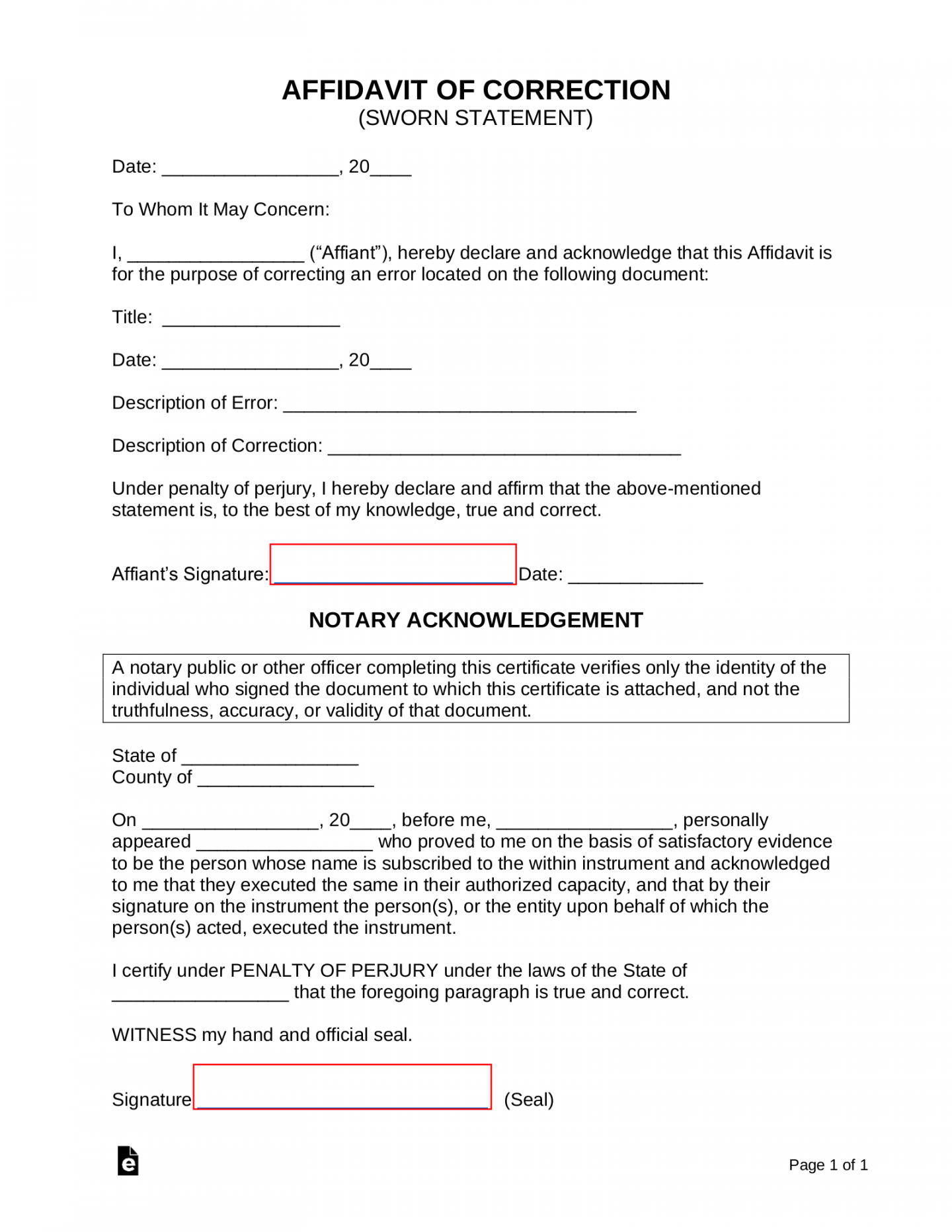 Free Affidavit of Correction Form - PDF  Word – eForms