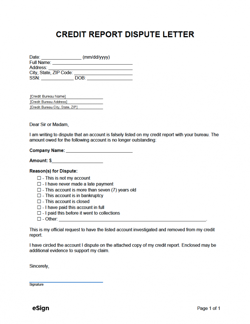 Free Credit Report Dispute Letter Template  PDF  Word