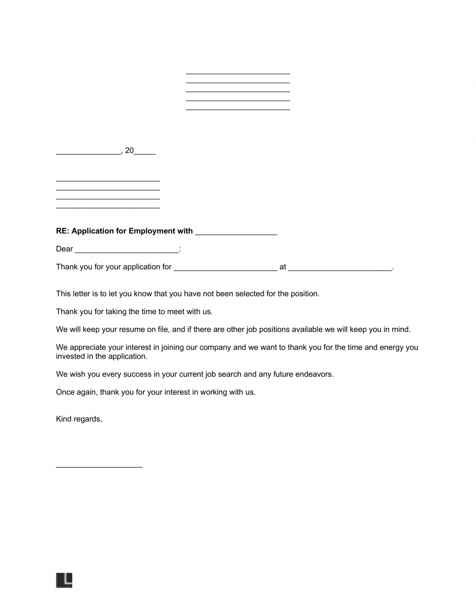 Free Employment Rejection Letter  PDF Template and Examples