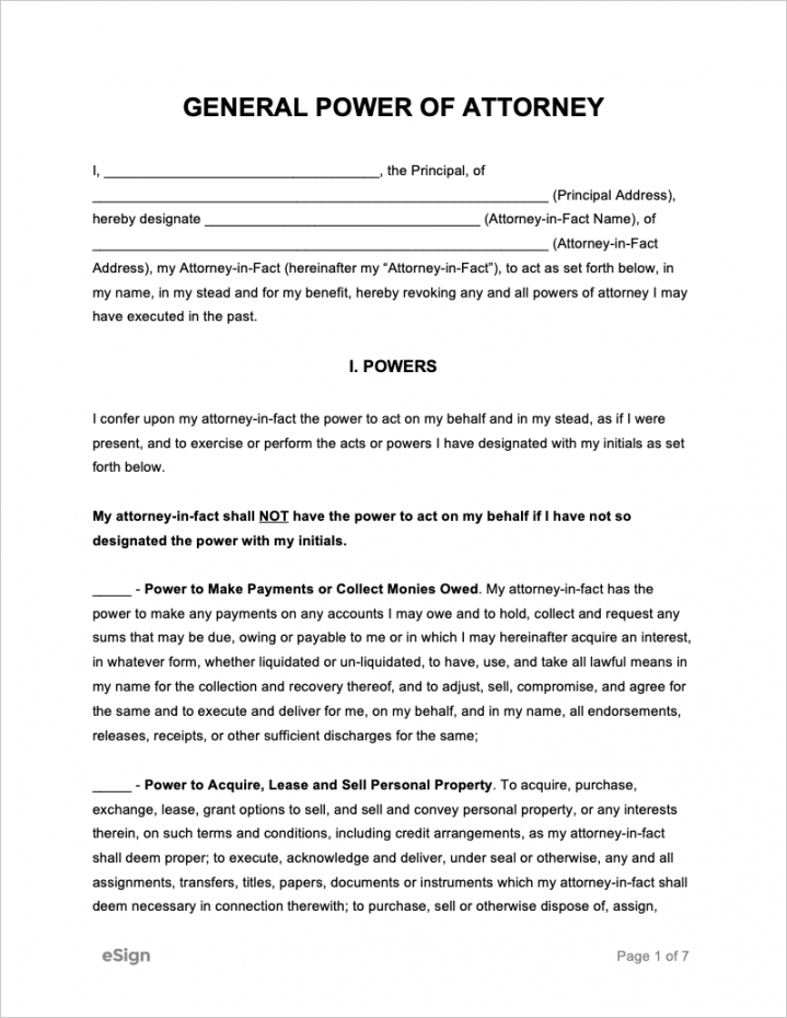 Free General Power of Attorney Forms  PDF  Word