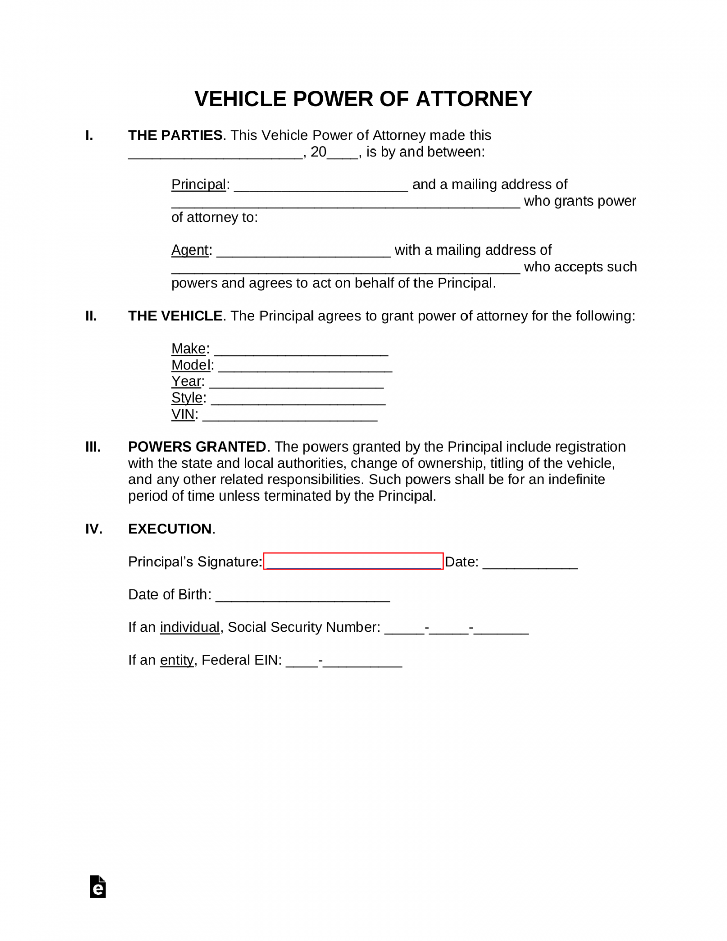 Free Motor Vehicle Power of Attorney Form - PDF  Word – eForms