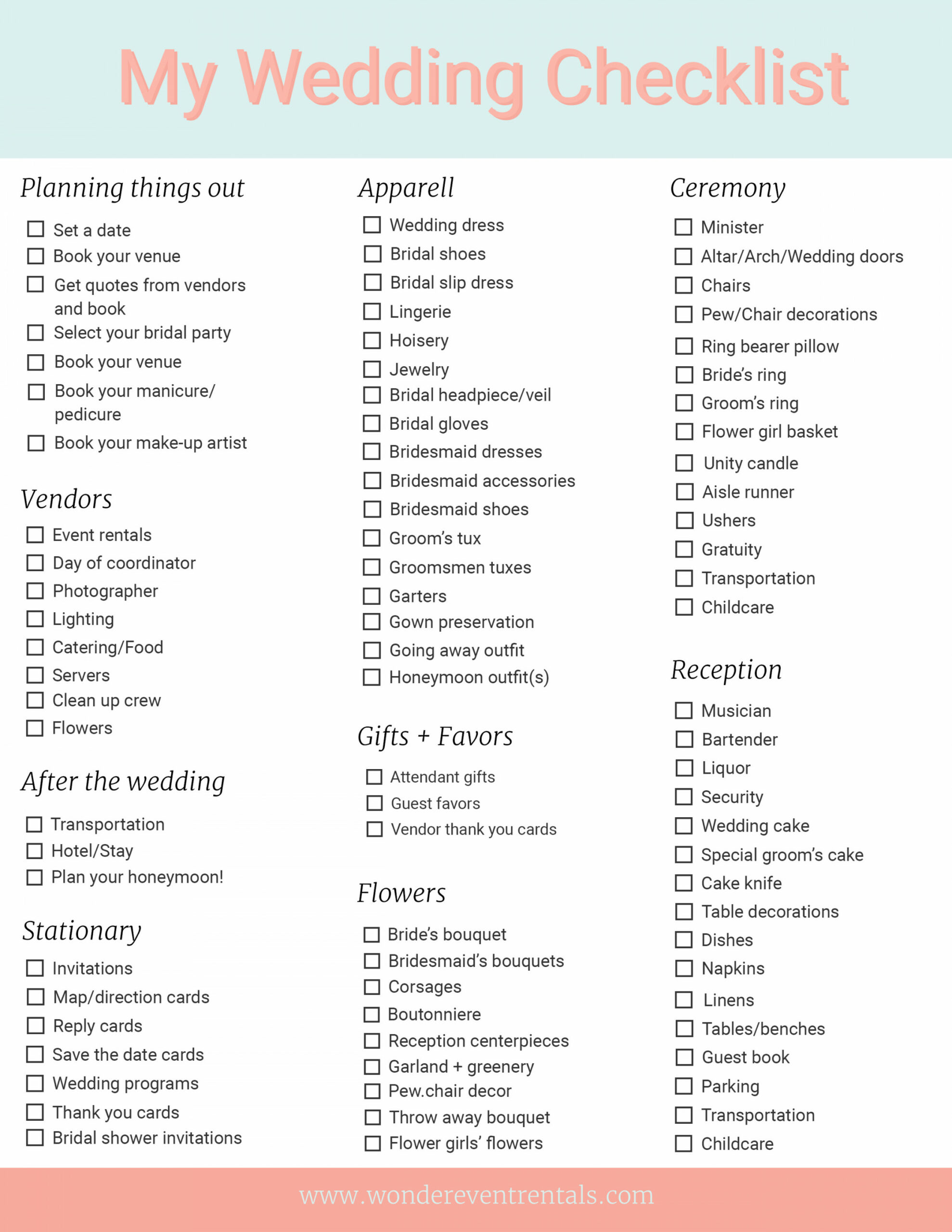 Free Printable Wedding Planning Checklist