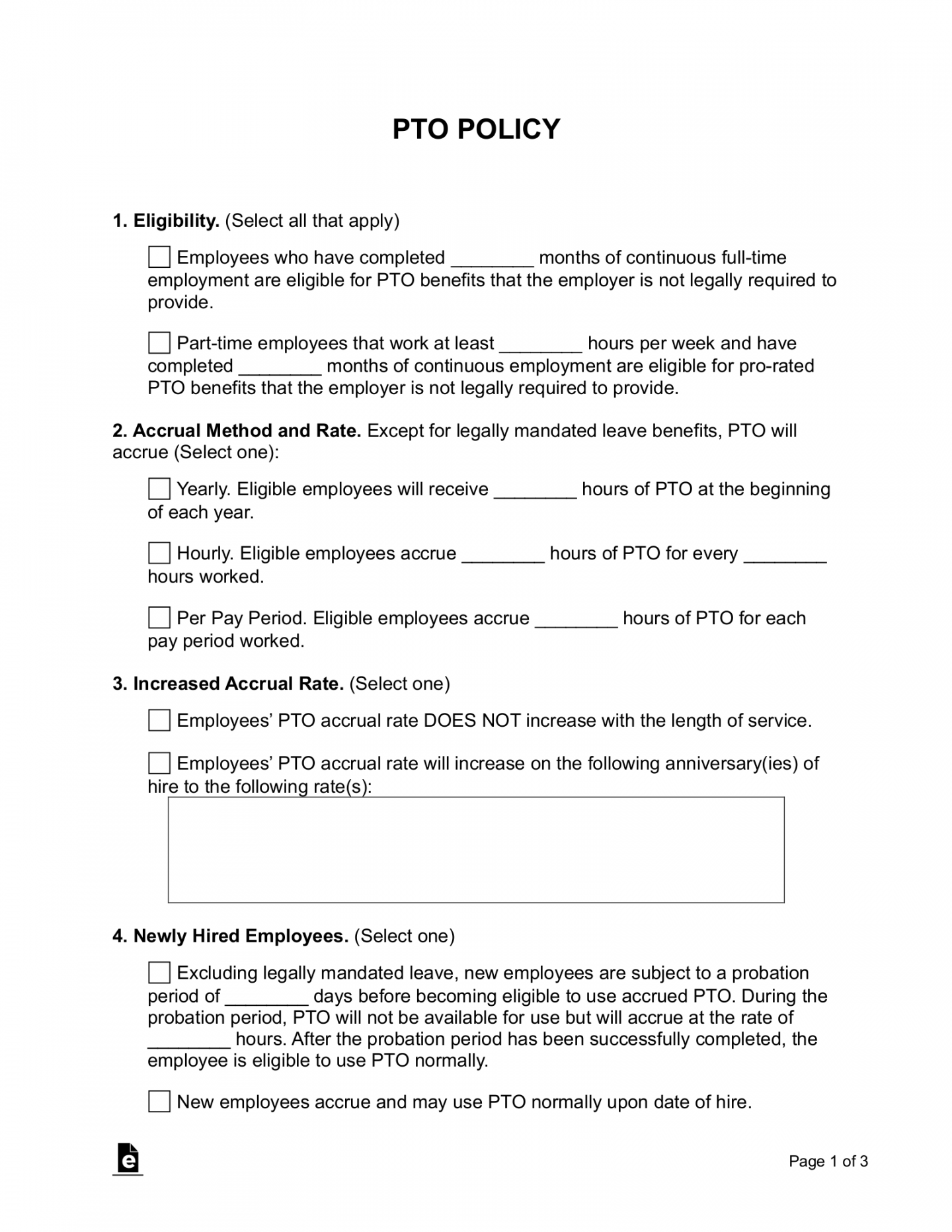 Free PTO Policy Template - PDF  Word – eForms