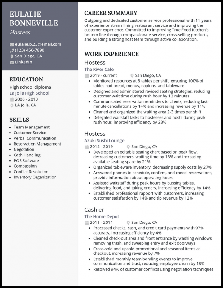 Hostess Resume Examples to Land a Job in