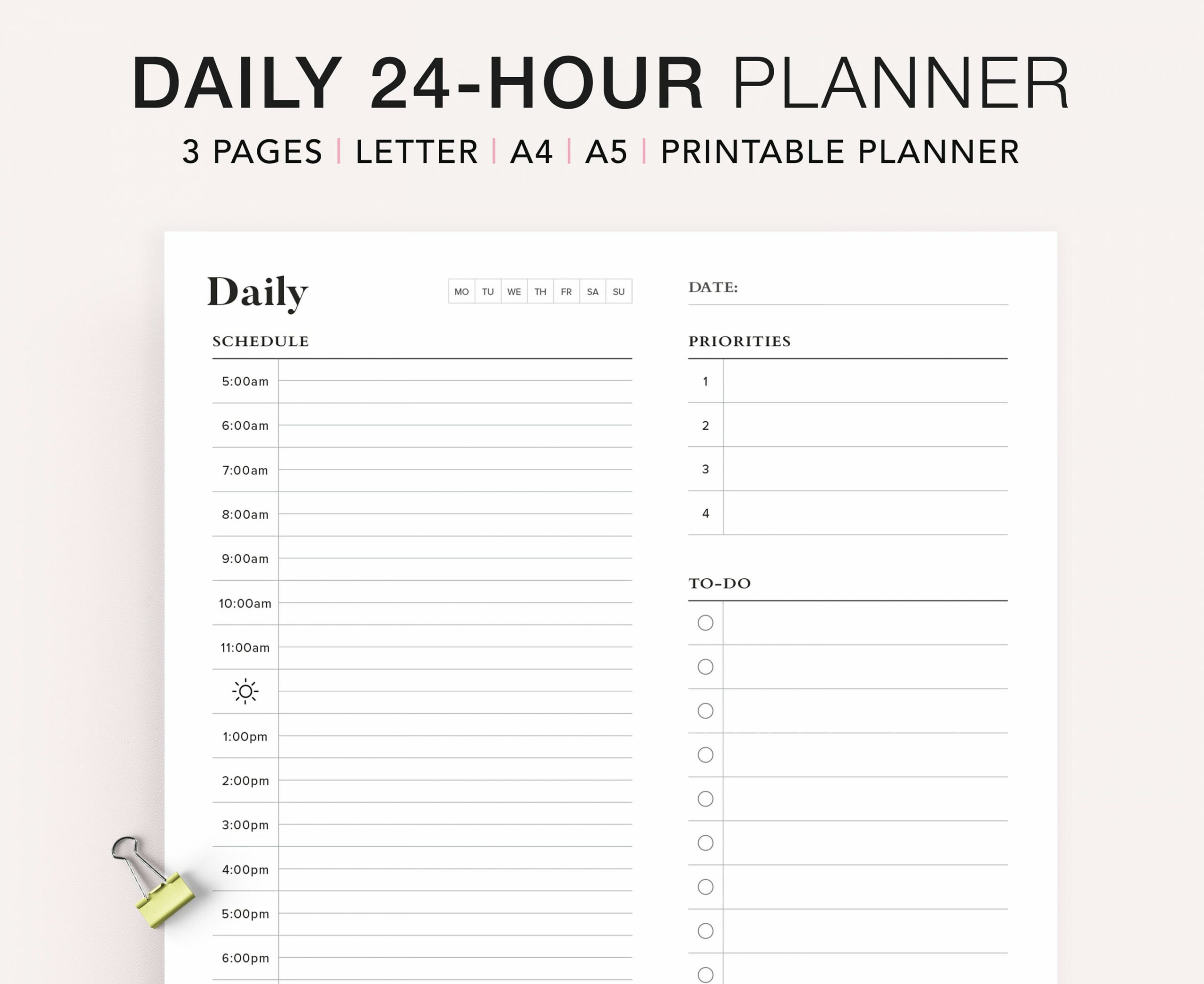 Hour Daily Planner Printable Hourly Planner Military Time - Etsy