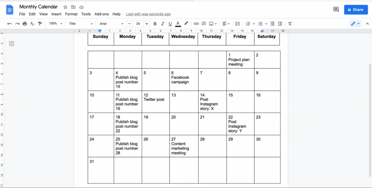 How to Make a Calendar in Google Docs ( Guide + Templates