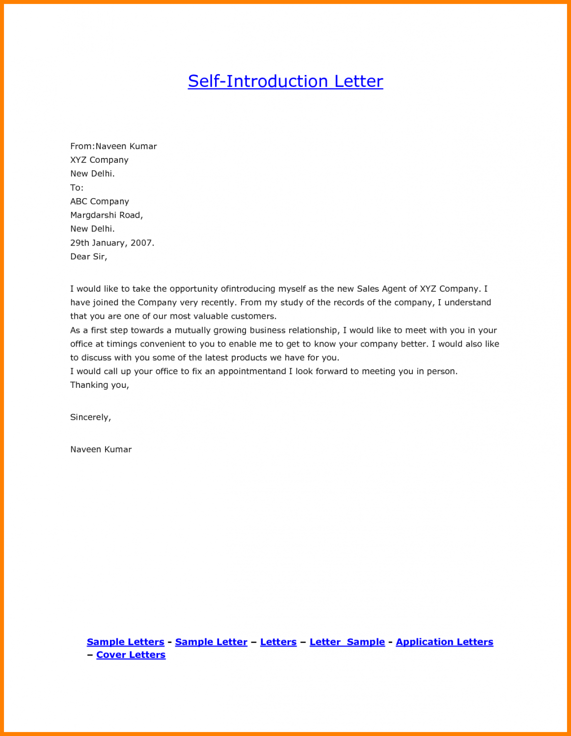 Image result for sample letter introducing yourself  Introduction