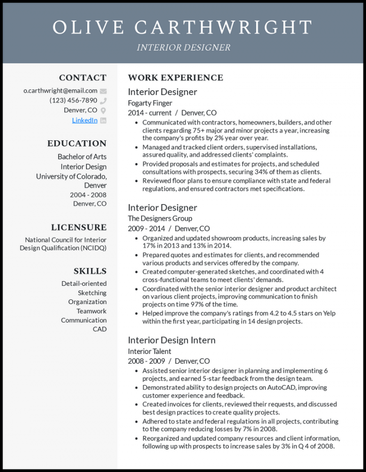 Interior Design Resume Examples to Stand Out in