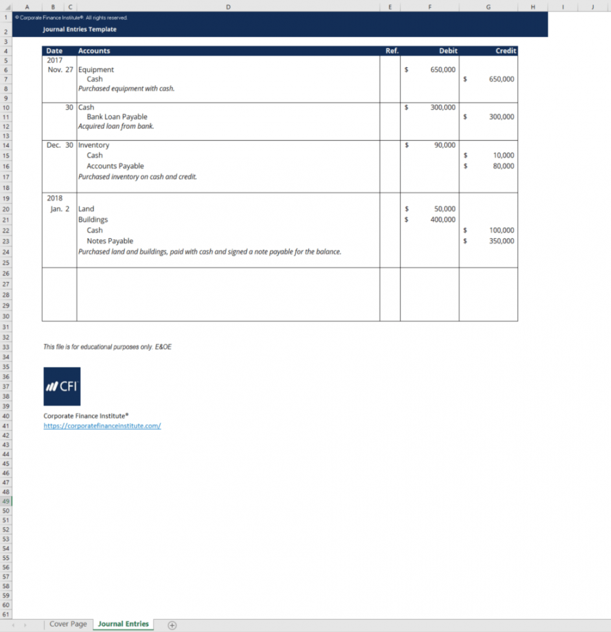 Journal Entry Template - Download Free Excel Template