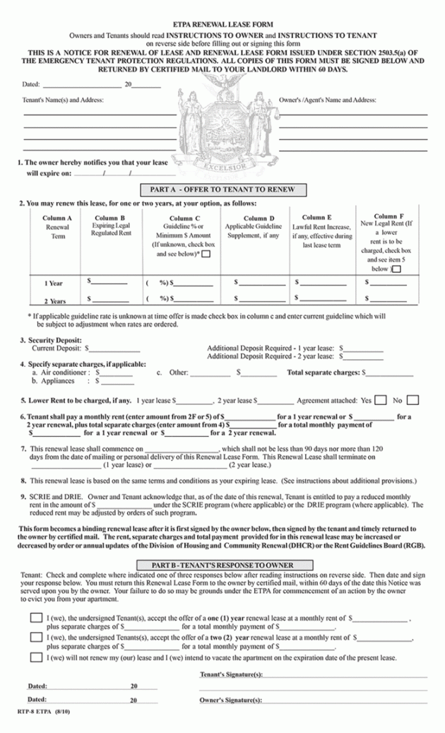 NYC Lease Renewal for Rent Stabilized Housing  ezLandlordForms