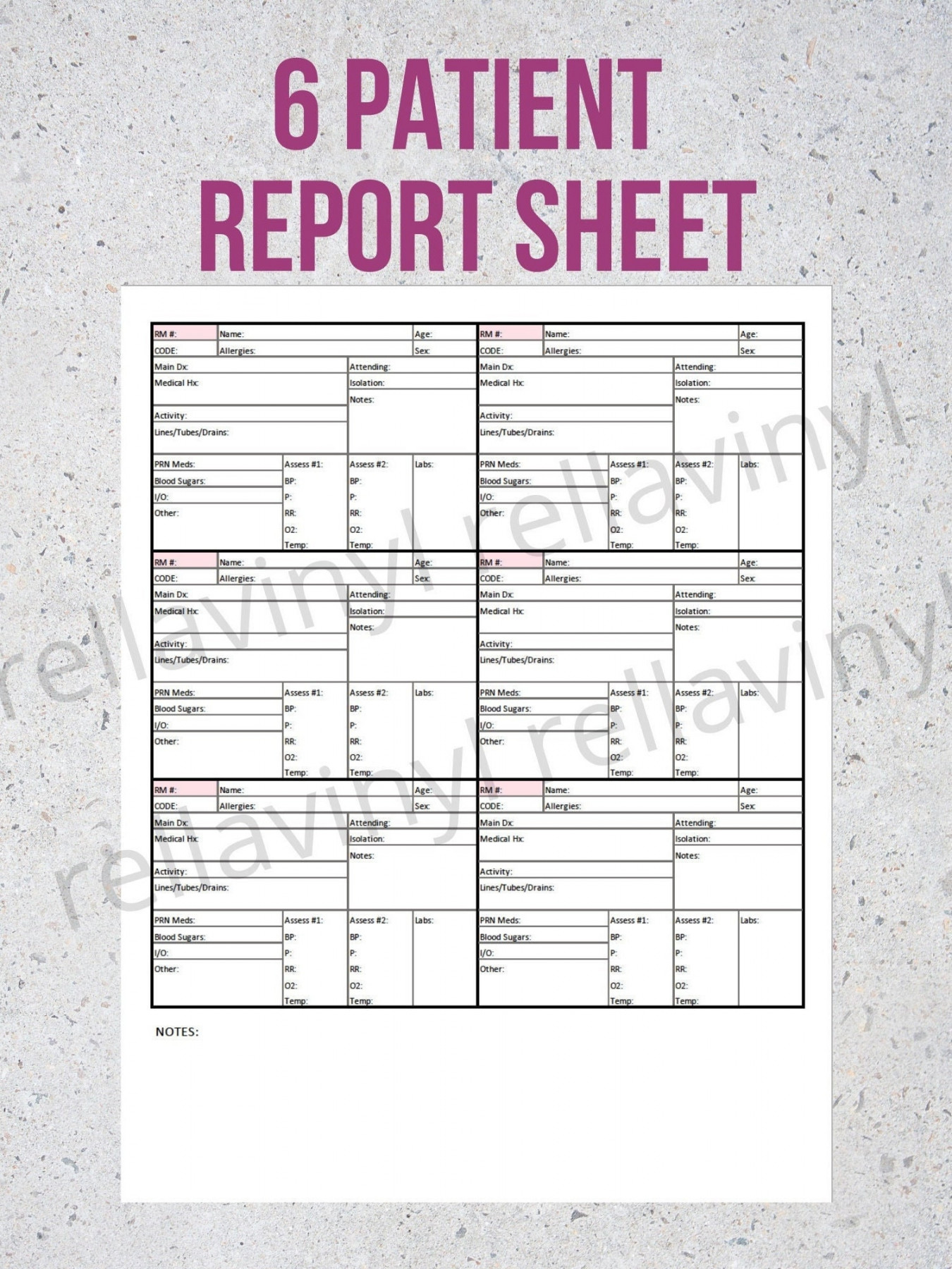 Patient Nurse Report Sheet - Ideal für Med/Chirurg! - Sofortiger Download