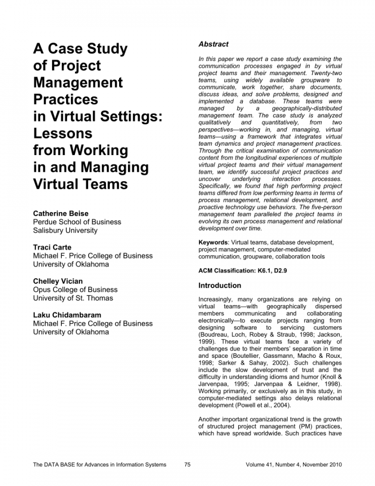 PDF) A Case Study of Project Management Practices in Virtual