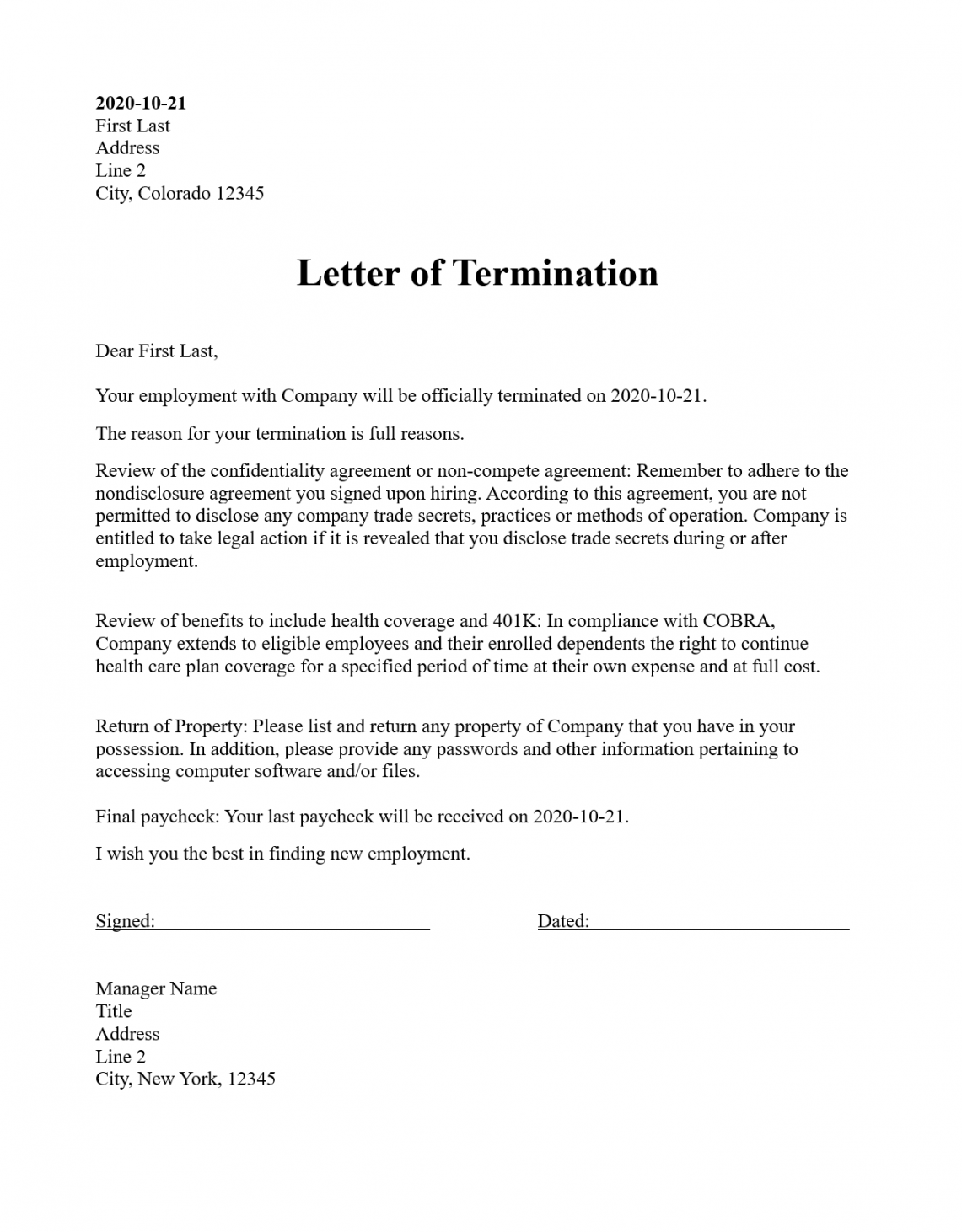 Perfect Termination Letter Samples [Lease, Employee, Contract]