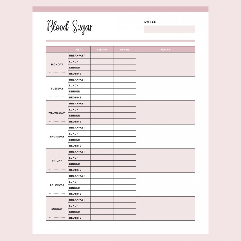 Printable Blood Sugar Chart  Instant Download PDF  Easy Download