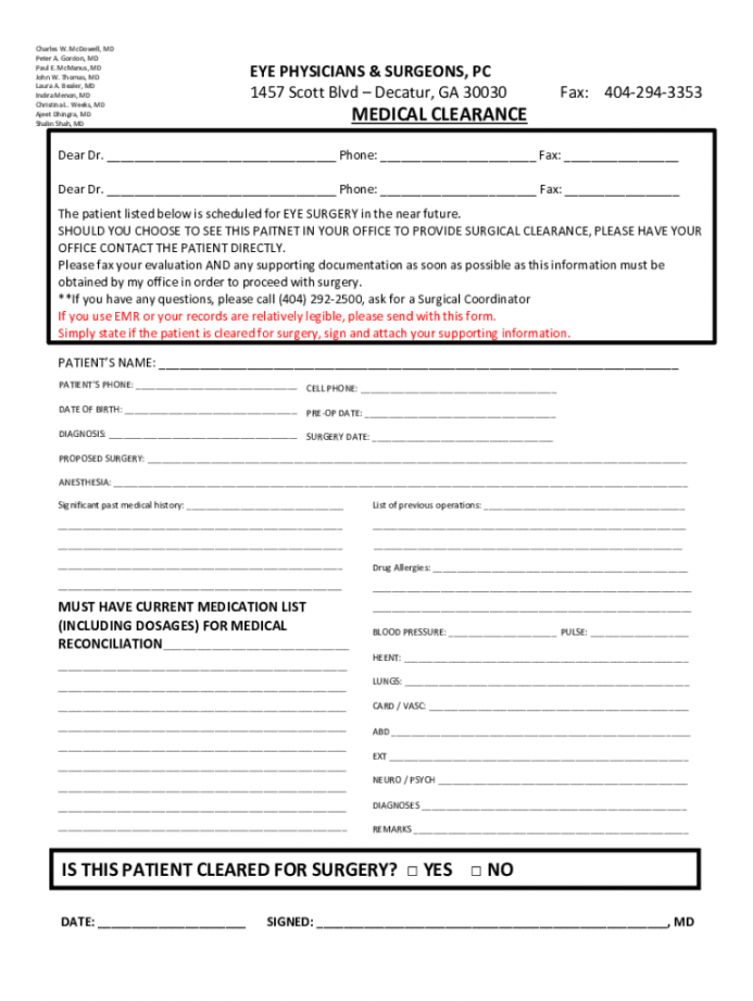 Printable medical clearance form for surgery: Fill out & sign