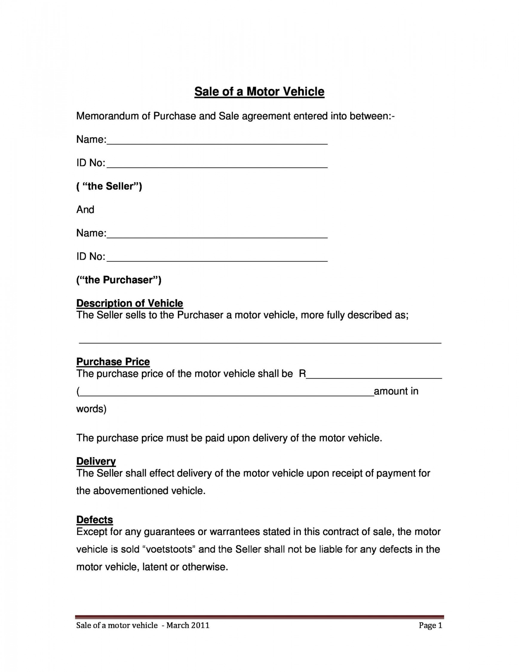 Printable Vehicle Purchase Agreement Templates [Word, PDF]