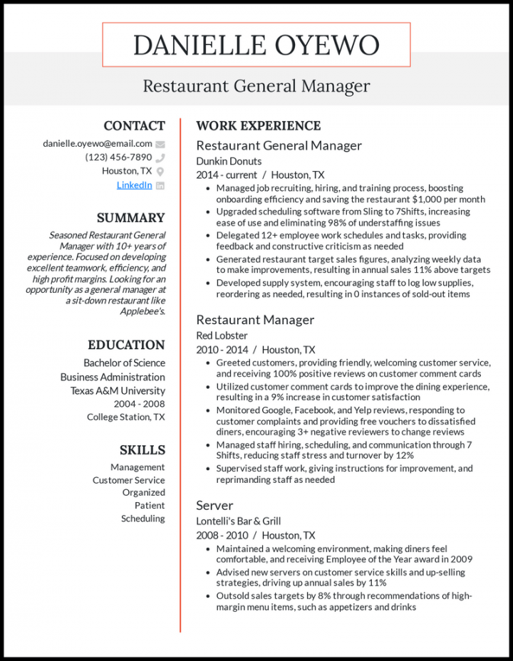 Real Restaurant Manager Resume Examples That Worked in