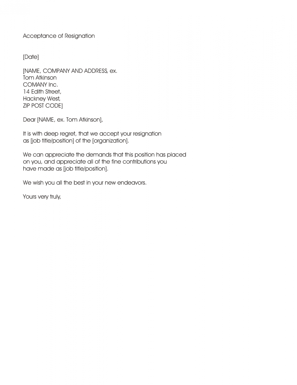 Resignation Acceptance Letter  Sample Letters  Resignation