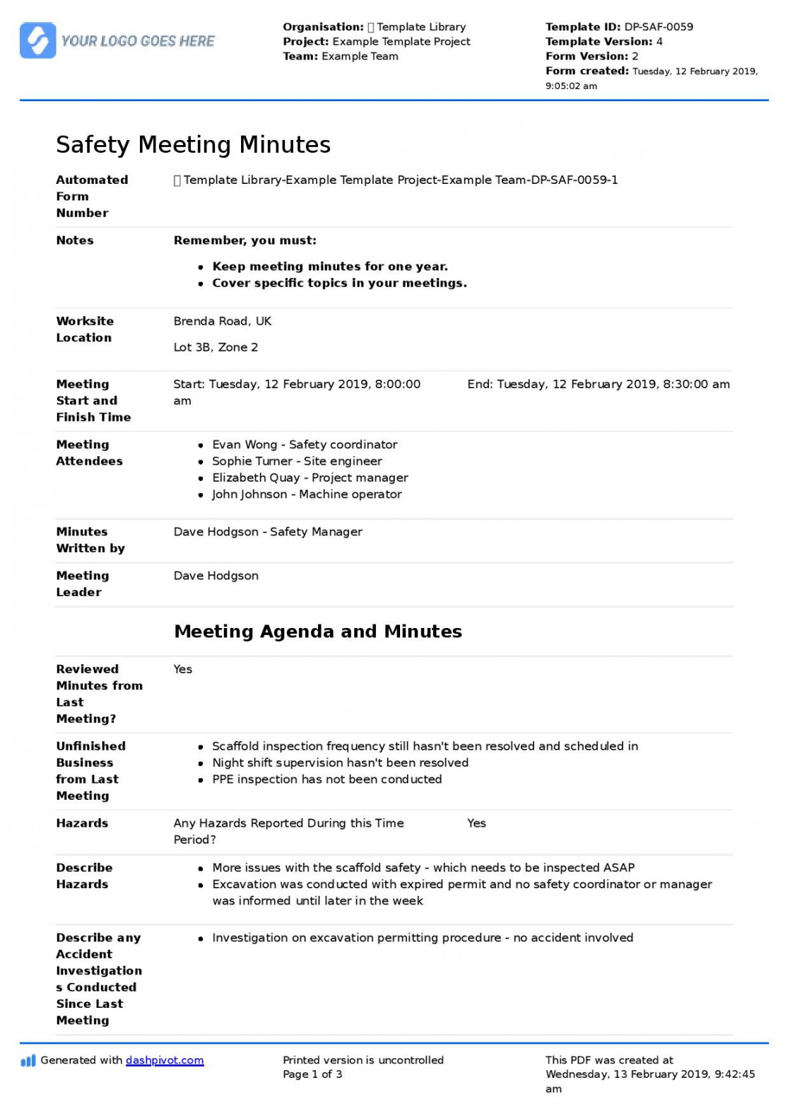 Safety Committee Meeting Agenda and Minutes template - Use it free