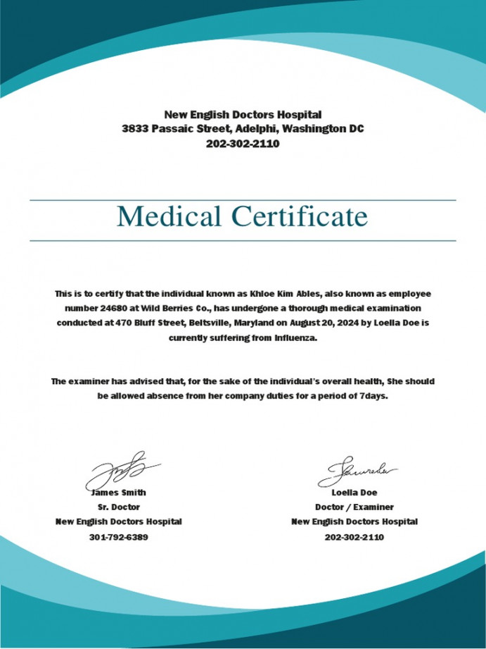 Sample Medical Certificate From Doctor  PDF